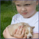small child holding puppy
