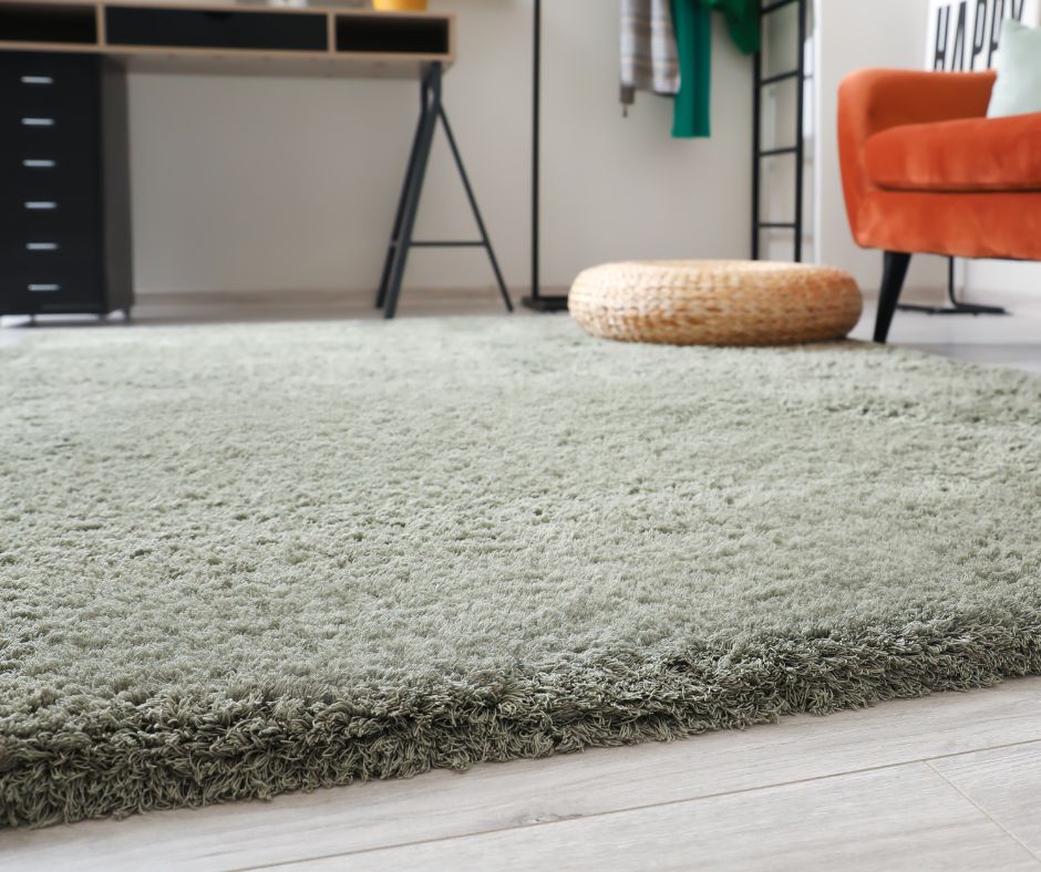 Fleas Can Hide in Rugs closeup of a plush thick area rug.